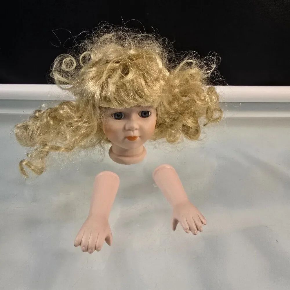 Anco 3 Piece Lot of Porcelain Doll Parts Head Arms As Is